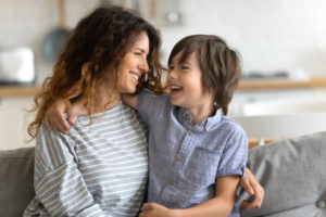 Mum and son talking